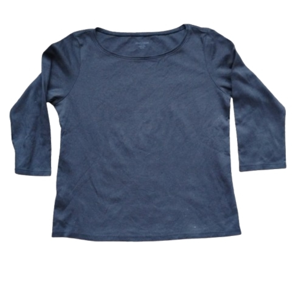 NWOT Eileen Fisher PM Organic Cotton Scoop Neck Top Black 3/4 Sleeve